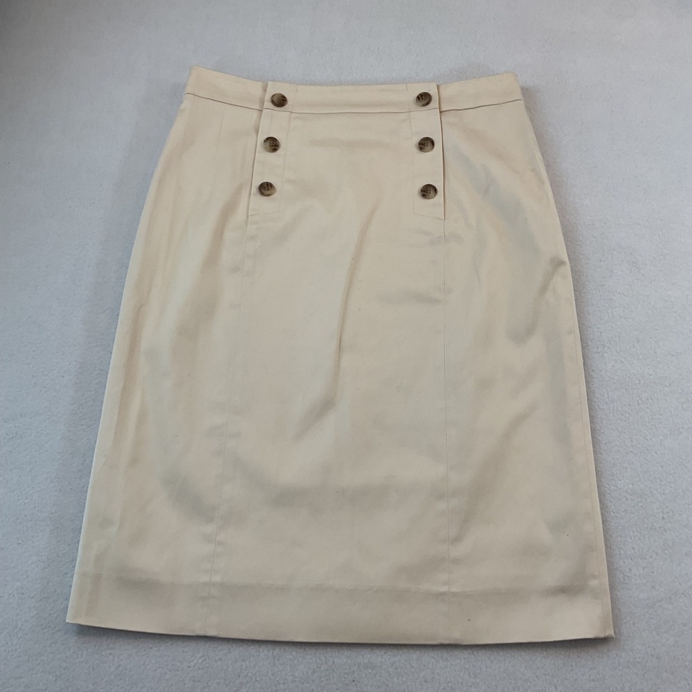 Alex Marie Beige Nautical Pencil Skirt Size 6 Decorative Buttons Fully Lined